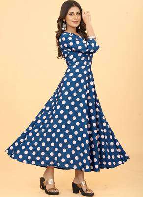 Royal Blue Georgette Polka Dot Print Party Wear Long Kurti 3