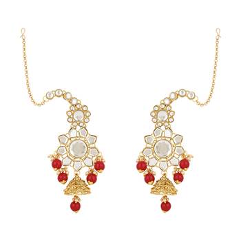 gold plated traditional handcrafted faux kundan & pearl bridal choker necklace jewellery set 3