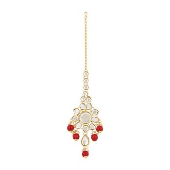 gold plated traditional handcrafted faux kundan & pearl bridal choker necklace jewellery set 4