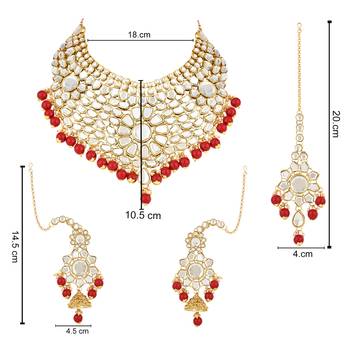 gold plated traditional handcrafted faux kundan & pearl bridal choker necklace jewellery set 5