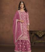 PINK EMBROIDERED GEORGETTE PALAZO SALWAR KAMEEZ