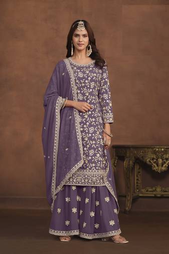 LAVENDER EMBROIDERED GEORGETTE PALAZO SALWAR KAMEEZ