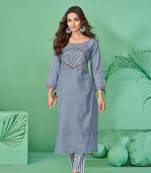 Light purple pure cotton mirror work full stitch kurts pants