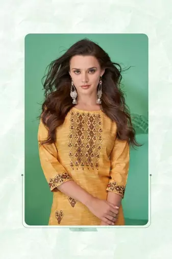 Beige pure cotton mirror work full stitch kurts pants