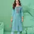 Light blue pure cotton mirror work full stitch kurts pants