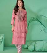 Pink pure cotton mirror work full stitch kurts pants