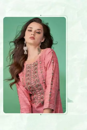 Pink pure cotton mirror work full stitch kurts pants