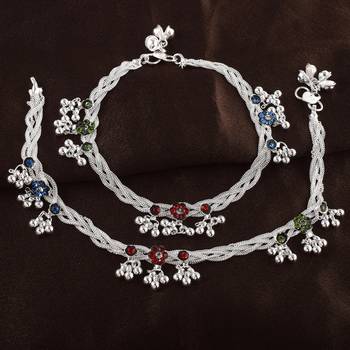 Brass silver payal pajeb anklet women 4