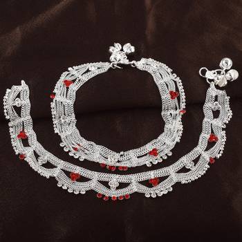 Brass silver broad payal pajeb anklets women 4