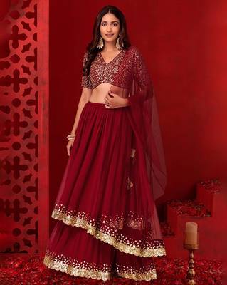 Beautiful Red Lehenga Choli With Dupatta For Wedding  1