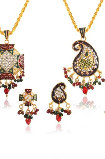 Brass gold cz pendant sets (pack of 2)