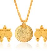 Brass gold lakshmi coin pendant set with earrings