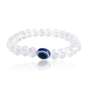 Natural white crystal evil eye stretch bracelet 1