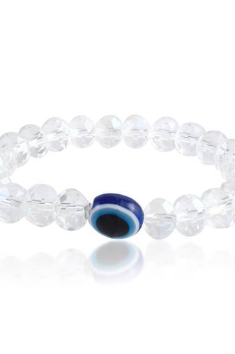 Natural white crystal evil eye stretch bracelet