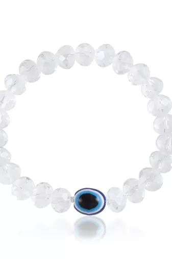 Natural white crystal evil eye stretch bracelet