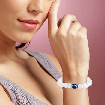 Natural white crystal evil eye stretch bracelet 3