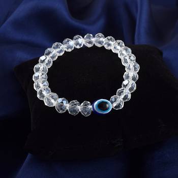 Natural white crystal evil eye stretch bracelet 4