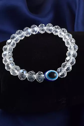 Natural white crystal evil eye stretch bracelet
