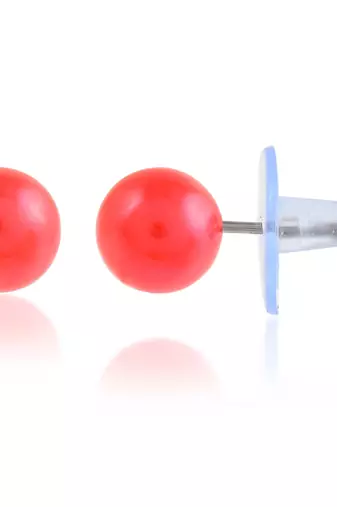 Red pearl stud earrings women