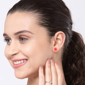Red pearl stud earrings women 4