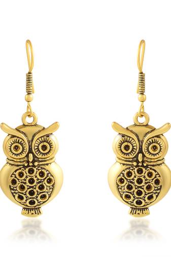 Brass gold owl design fashion earrings