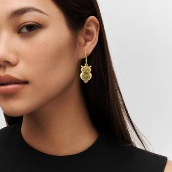 Brass gold owl design fashion earrings 4