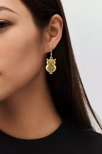 Brass gold owl design fashion earrings