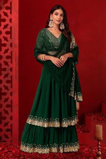 Designer Green Sequins Embroidery Work Lehenga Choli With Dupatta 