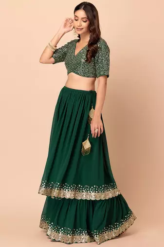 Designer Green Sequins Embroidery Work Lehenga Choli With Dupatta 