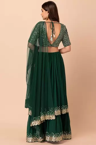 Designer Green Sequins Embroidery Work Lehenga Choli With Dupatta 
