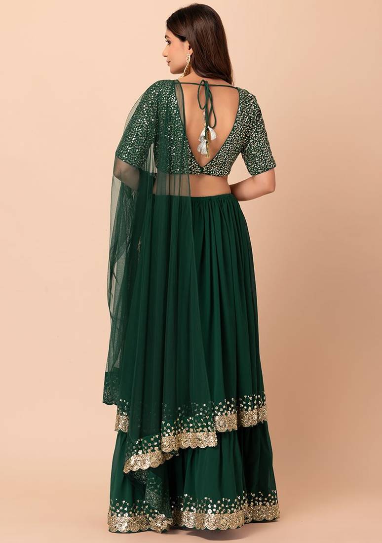 Designer Green Sequins Embroidery Work Lehenga Choli With Dupatta 