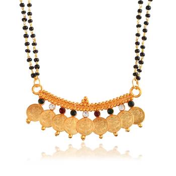Brass gold cz lakshmi 9 coin mangalsutra 1