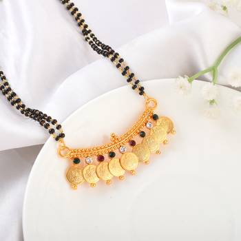 Brass gold cz lakshmi 9 coin mangalsutra 4