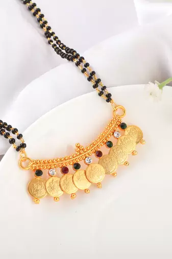 Brass gold cz lakshmi 9 coin mangalsutra