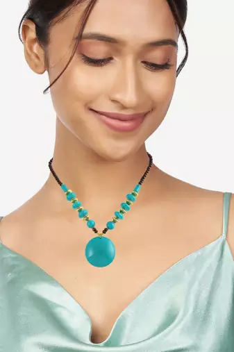 Natural turquoise firoza pendant necklace women