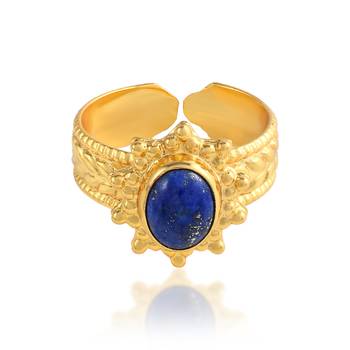 Brass gold plated lapis astrology finger ring 2