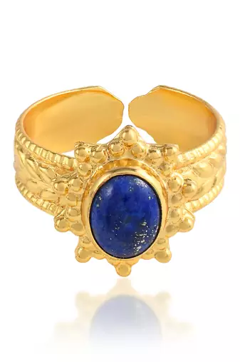 Brass gold plated lapis astrology finger ring