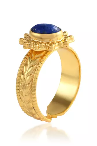 Brass gold plated lapis astrology finger ring