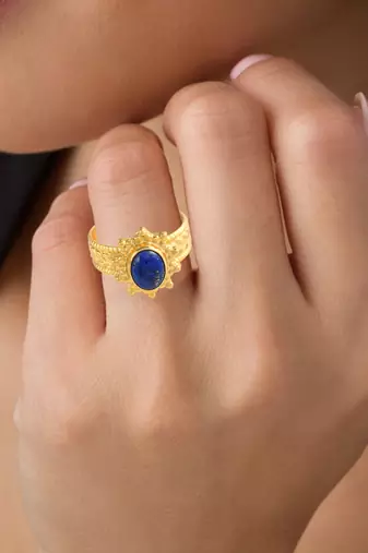 Brass gold plated lapis astrology finger ring