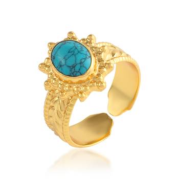 Brass gold plated turquoise firoza finger ring 1