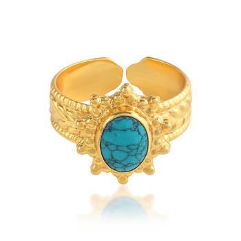 Brass gold plated turquoise firoza finger ring 2