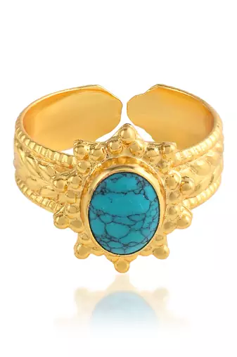 Brass gold plated turquoise firoza finger ring