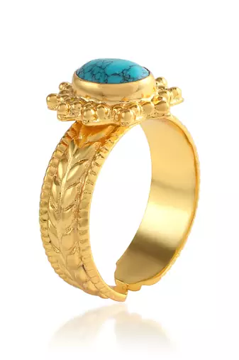 Brass gold plated turquoise firoza finger ring