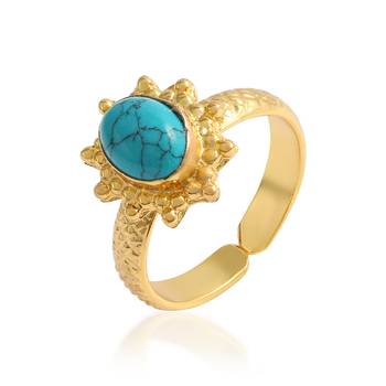 Brass gold plated turquoise firoza finger ring 1