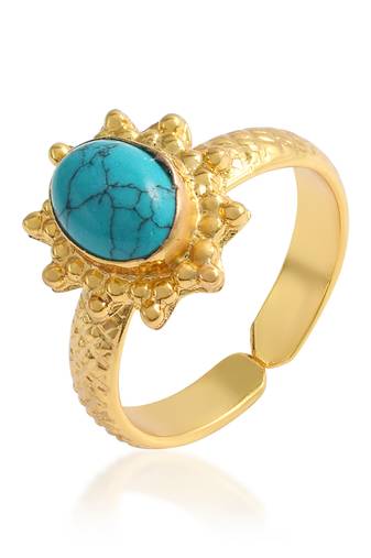 Brass gold plated turquoise firoza finger ring