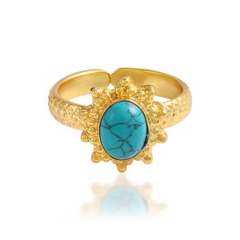 Brass gold plated turquoise firoza finger ring 2