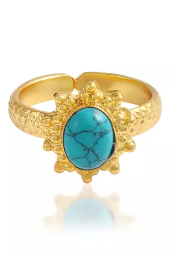 Brass gold plated turquoise firoza finger ring