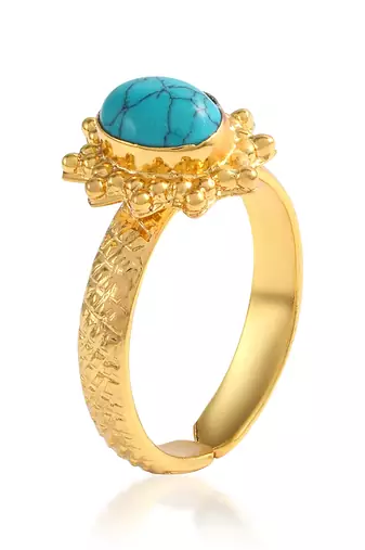 Brass gold plated turquoise firoza finger ring