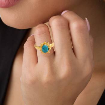 Brass gold plated turquoise firoza finger ring 4