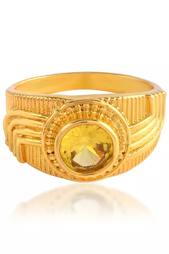Brass gold plated yellow sapphire pukhraj finger ring